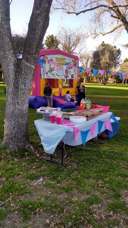 Close Up Of Picnic Party In The Park Drink Table With Large