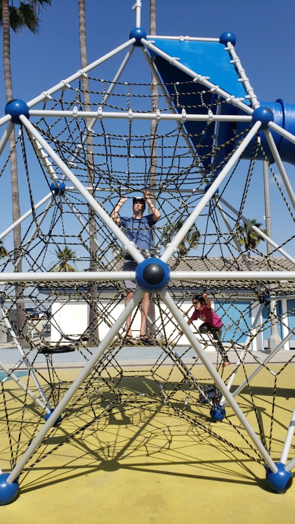 climbing structure at new beach playground in Long Beach