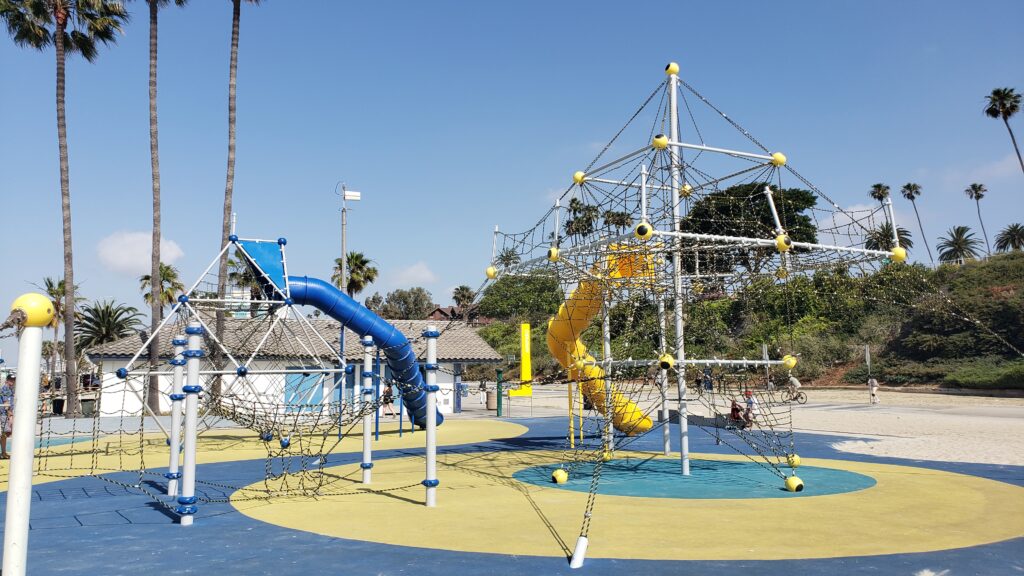 climbing structures at new beach playground in Long Beach