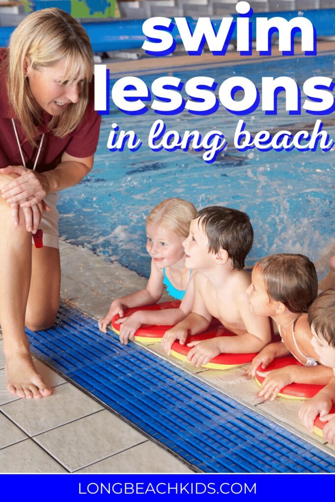 kids at swim lessons. text reads: swim lessons in long beach